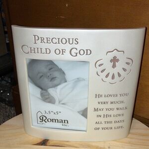 Roman Inc. Metallic Silver Inspirational Religious Photo Frame Baby Shower New